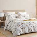 SLEEPBELLA Comforter Queen Size, 600 Thread Count Cotton White Printed with Blue & Blush Flowers Cotton Comforter Set,Down Alternative Bedding Set 3Pcs (Queen, White Floral)