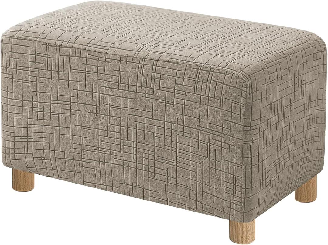 High Stretch Oversized Ottoman Cover, Ottoman Cover Rectangular for Folding Storage Stool, Thick Ottoman Slipcovers Washable Removable, with Elastic Bottom (X-Large, Khaki)