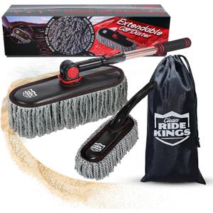 Car Duster Exterior Scratch Free with Extendable Handle, Microfiber Car Cleaning Brush for Dust Removal + Small Detailing Brush for Interior Care (Grey5)