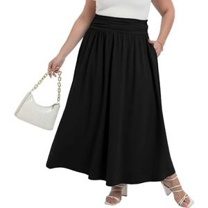 OLRIK Plus Size Maxi Skirt with Pockets 2025 Summer Elastic High Waisted A-Line Flowy Long Skirts, Size 4X