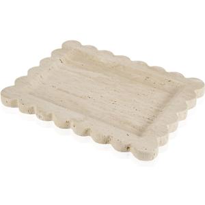 Luxury Beige Travertine Tray with Scalloped Edge, 11"x8" Rectangle Vanity Tray for Bathroom & Kitchen Counter, Decorative Organizer Tray for Dresser, Coffee Table, Home Décor