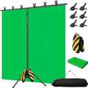 Green Screen Backdrop with Stand, 8 x 7.2ft Portable Greenscreen Background with Stand, T-Shape Green Screen Stand kit with 6 Spring Clamps, Sandbag, Carry Bag for Zoom, Video