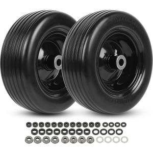 AR-PRO (2-Pack) 11x4.00-5 Flat-Free Tire and Wheel Assembly, 11x4-5 Solid Rib Tread Zero-Turn Mower Front Wheel, 3.4" Centered Hub, 3/4" & 5/8" Bushings