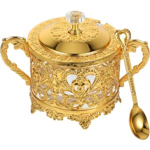 Veemoon Turkish Sugar Container with Lid and Spoon, Sugar Bowl Condiment Pots Seasoning Box Kitchen Storage for Salt, Candy, Coffee Bean