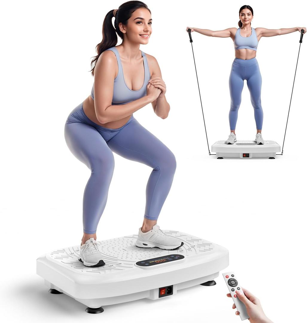 Vibration Plate Exercise Machine Weight Loss, Full Body Workout Vibration Plate Lymphatic Drainage, 199 Adjustable Speeds Power Shaping Vibrating Plate 450 Lbs Capacity Fitness Platform (White)