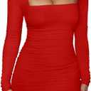 XXTAXN Women's Sexy Bodycon Long Sleeve Backless Party Mini Dress Red (Red, M)