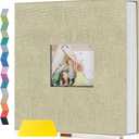 Popotop Photo Album Self Adhesive with Picture Display Window,40 Pages DIY Scrapbooking Supplies Kit for 4x6 8x10 Picture,Linen Cover Memory Book for Baby Wedding, with Scraper and Metallic Pen