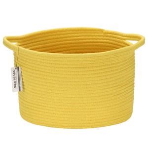 Sea Team Oval Cotton Rope Woven Storage Basket with Handles, Diaper Caddy, Nursery Nappies Organizer, Baby Shower Basket for Kid's Room, 12.2 x 8.7 x 9 Inches (Small Size, Yellow) 2 Pack