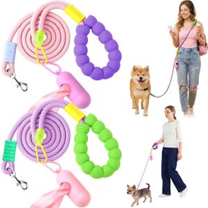 Talltalk 2 Set 6 ft Dog Leash Adjustable Hand Free Crossbody Rope for Small Medium Dog Include 2 Pcs Poo Bag Dispenser Comfortable Sponge Handle Heavy Duty Nylon Rope Training Leash for Walking Hiking