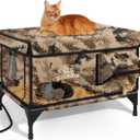 Indestructible Heated Cat House for Outside Winter, 100% Waterproof, Safe Escape Door, Insulated Outdoor Cat Shelter with Heater for Feral Barn Cat Kitty (Desert Camouflage, 26"x16"x18")