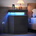 MXV Nightstand with LED Lights & Charging Station, Black Bedside Tables with USB Ports, Storage Cabinet & Drawers for Bedroom, Modern End Tables for Living Room (Black, 17.7)