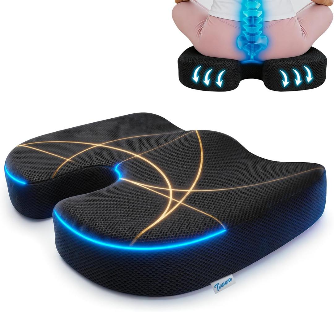 Coccyx & Tailbone Support Seat Cushion for Office & Car Ergonomic U-Cutout Memory Foam for Sciatica, Pressure Relief, All-Day Comfort Perfect for Desk Chair, Driving, Travel (Black)