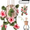 DaisyInner Cute Crochet Plant Car Freshener 12ml Empty Refillable Diffuser Bottle with Plants Hanging Accessories for Rearview Mirror Home Office Decor Women Mother's Day Gifts(Cherry Blossoms)
