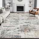 Living Room Area Rugs - 10x14 Abstract Large Soft Indoor Washable Rug Neutral Modern Low Pile Carpet for Bedroom Dining Room Farmhouse Home Office - Grey/Orange/Yellow