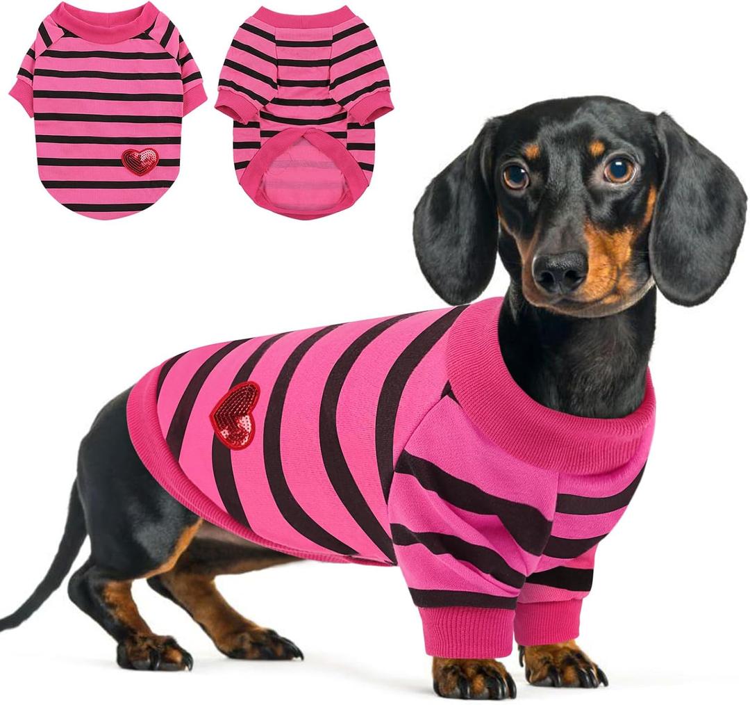 Queenmore Small Dog Shirt,Soft Breathable Dog Shirt for Dogs Cats Boy Girl,Pet Clothes for All Season,Breathable Lightweight Pet Tshirt for Frenchie, Dachshund, Yorkie (Pink/Black Stripe, X-Small)