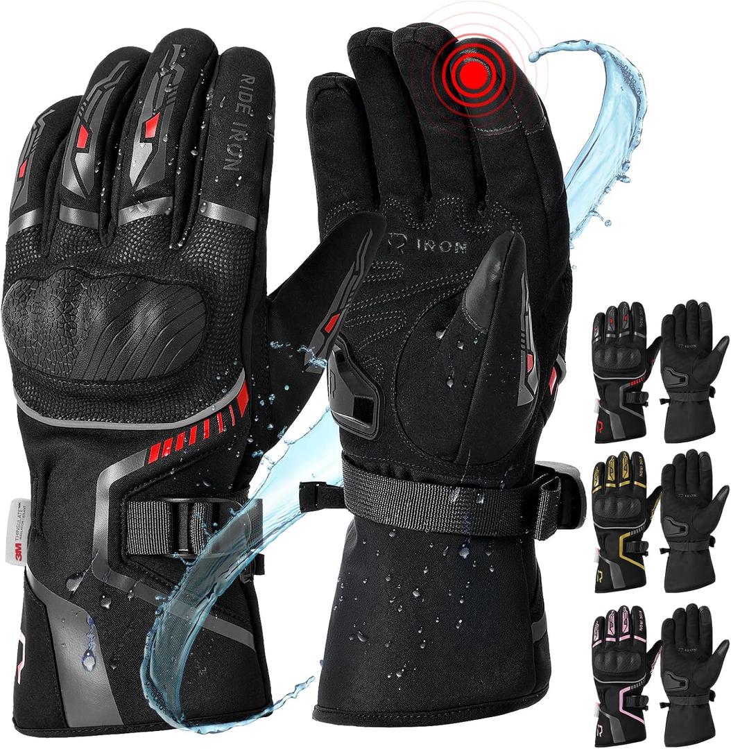 RIDEIRON Winter Motorcycle Gloves for Men & Women Waterproof Warm Cold Weather Riding Gloves with Touchscreen for ATV UTV Riding, Road Racing, Snowmobile, Motocross L