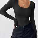 Zeagoo Women's Long Sleeve Scoop Neck Shirts Casual Slim Fit Rib Knit Tops Summer Fall Basic Business Work Tee (Black+white+stripes)