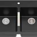 KRAUS Quarza 33-inch Drop-In/Undermount 50/50 Double Bowl Granite Kitchen Sink in Black Onyx, KGD-433B