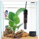 2 Gallon Glass Betta Fish Tank with Heater Filter and Light, Self-Cleaning Small Fish Tank Starter Kits. (White)