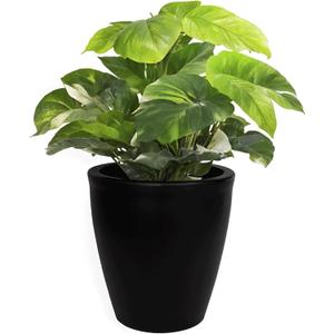 Elly Dcor 17 inch Planter for Garden with Drainage, Large Round, Lightweight & Extremely Durable, Deck Indoor/Outdoor Plastic Pot, 17"x15"x9", Black