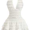 Floerns Women's Cute Halter Mini Dress Frill Trim Layered Ruffle A Line Going Out Dresses White X-Small