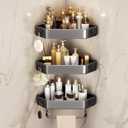 Shower Caddy Corner 3 Pcs,Adhesive&Drilling Shower Organizer,Rustproof Carbon Steel Shower Shelves With 6 Hooks And One Towel Bar,Bathroom Organizers And Storage Racks,For Family,Grey