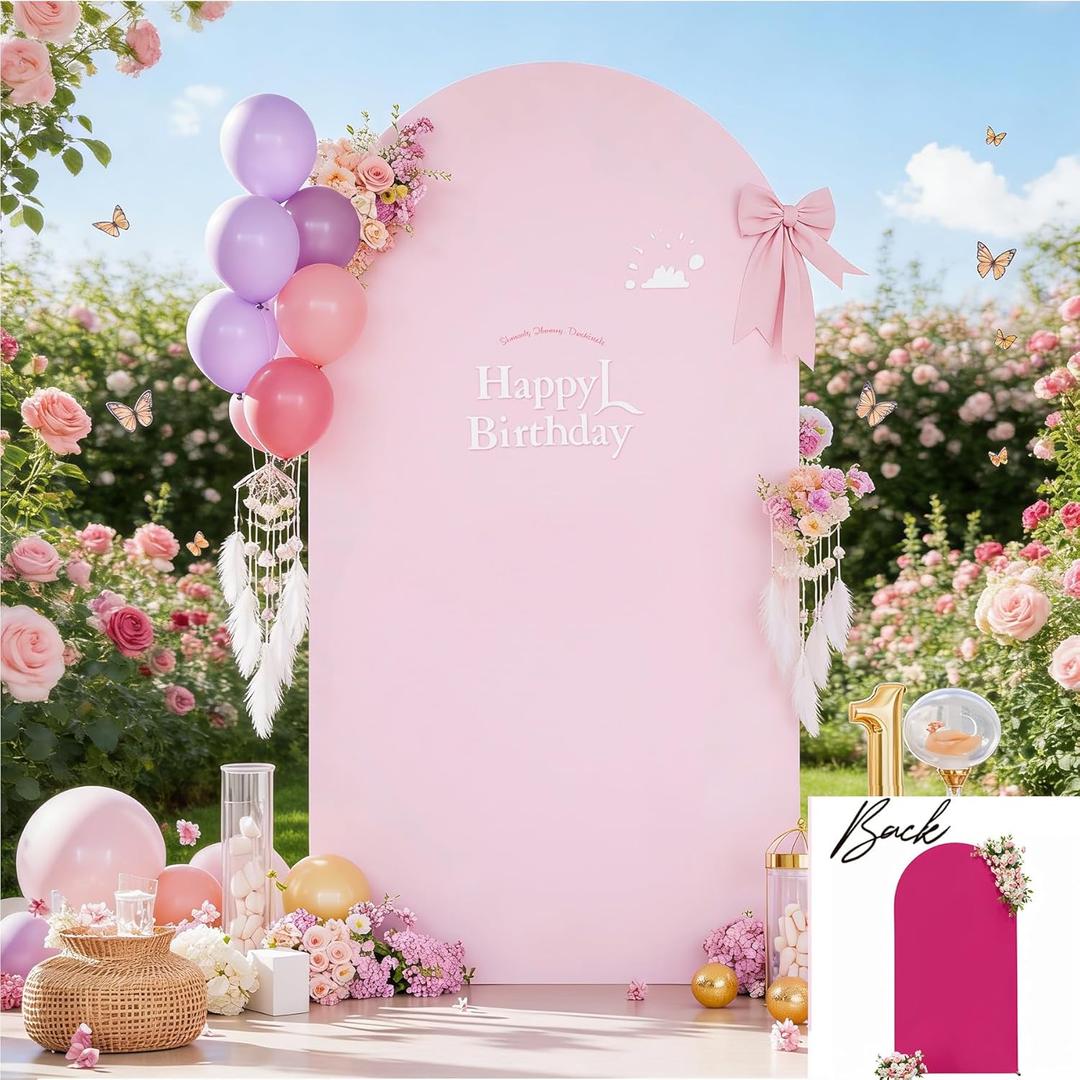 Pink Arch Backdrop Cover 7.2FT Birthday Party Balloon Baby Pink Arch Covers Stretchy Backdrop Wedding Arch Covers Spandex Banquet Graduation Bridal Baby Shower Photo Backgrounds