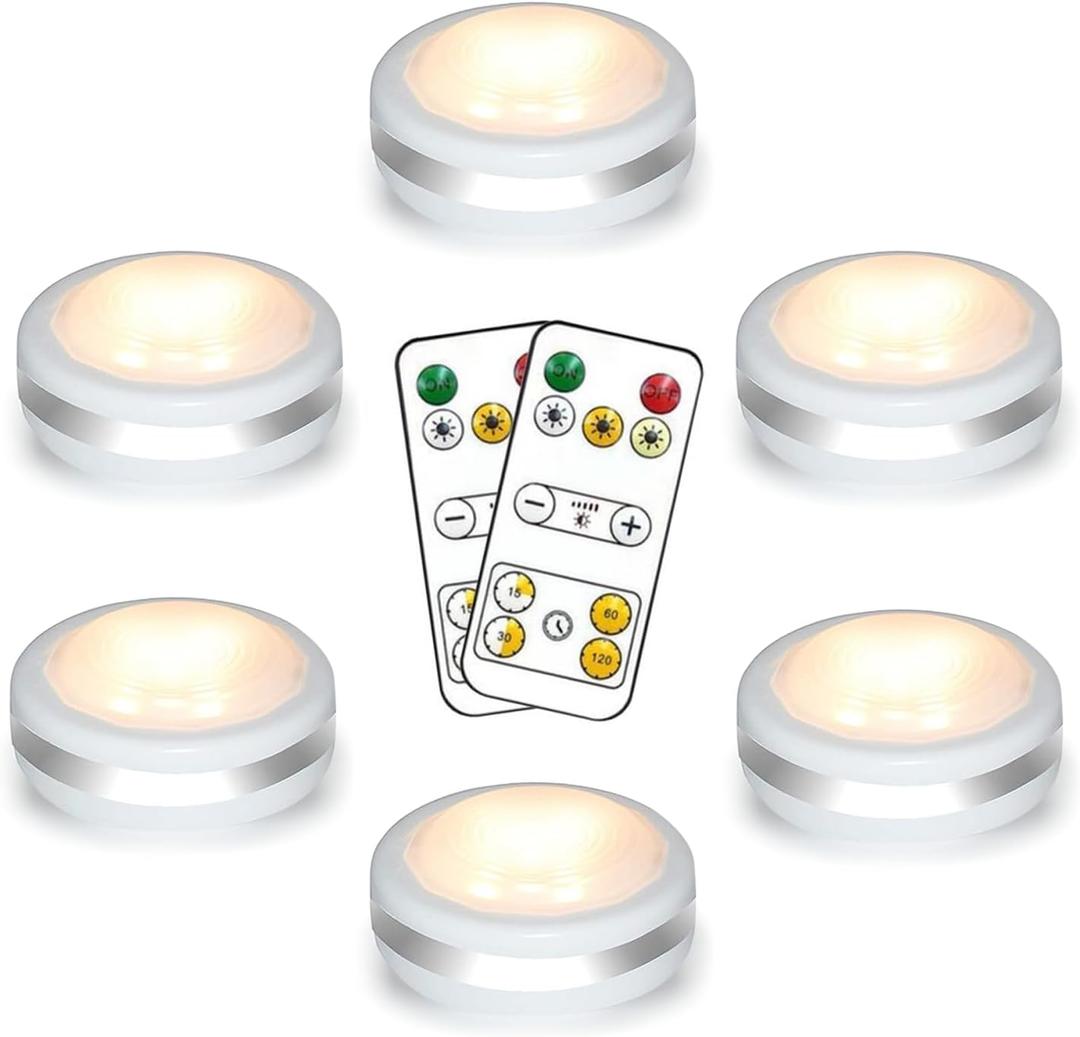 Starxing Battery Operated Puck Lights with Remote, Wireless Led Under Cupboard Light with Remote Control, Under Cabinet Lighting, Stair Closet Lights (3 Color Temperatures)