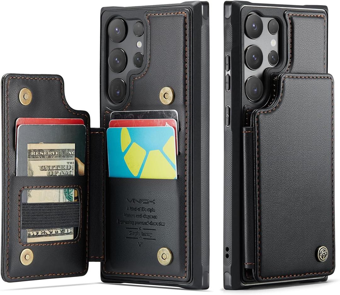 Vinich for Samsung Galaxy S25 Ultra Wallet Case with Card Holder, RFID Blocking Credit Slots Kickstand Shockproof Phone Cover for Women Men, Black