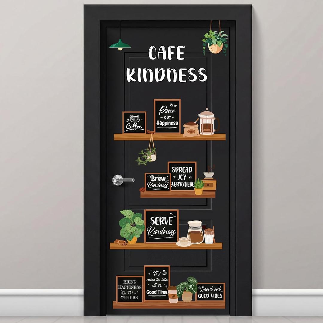 Containlol Inspirational Coffee Bulletin Board Decorations Cafe Kindness Greenery Classroom Door Decorations Motivational Book Shelf Positive Paper Cutouts for Back to School Chalkboard Wall Office