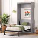 YOPTO Twin Size Murphy Bed Chest with Wardrobe and Drawers,Multifunctional Storage Cabinet Wall Bed,Folding Hidden Bed Frame W/Metal Structure,Space Saving,for Kids Bedroom,Guest Room,Gray (Grey)