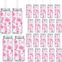 Qinyoung 24 Pcs Western Cowgirl Cowboy Plastic Tumbler 14.2 oz Cowgirl Party Favors Reusable Cups with Lids and Straws Decoration Iced Coffee Cup My First Rodeo Decorations(Classic Style,Rose Red)