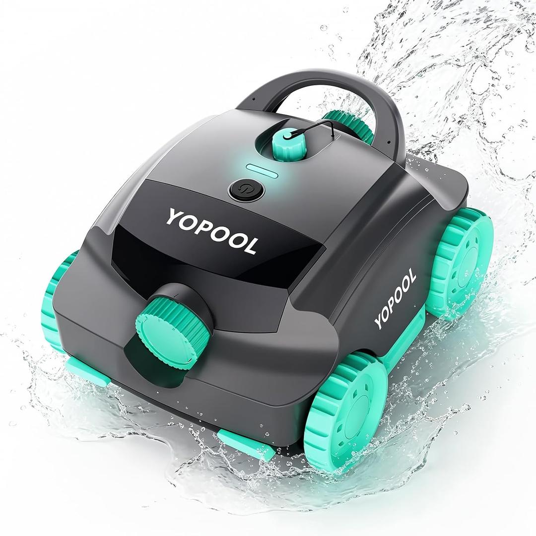 Pool Vacuum,YOPOOL Cordless Robotic Pool Cleaner, Dual-Layer Filtration,Powerful Obstacle Crossing, Enhanced Edge & Corner Cleaning,100-Min for Above-Ground & Flat-Bottom Pools to 860 Sq.Ft (Green)