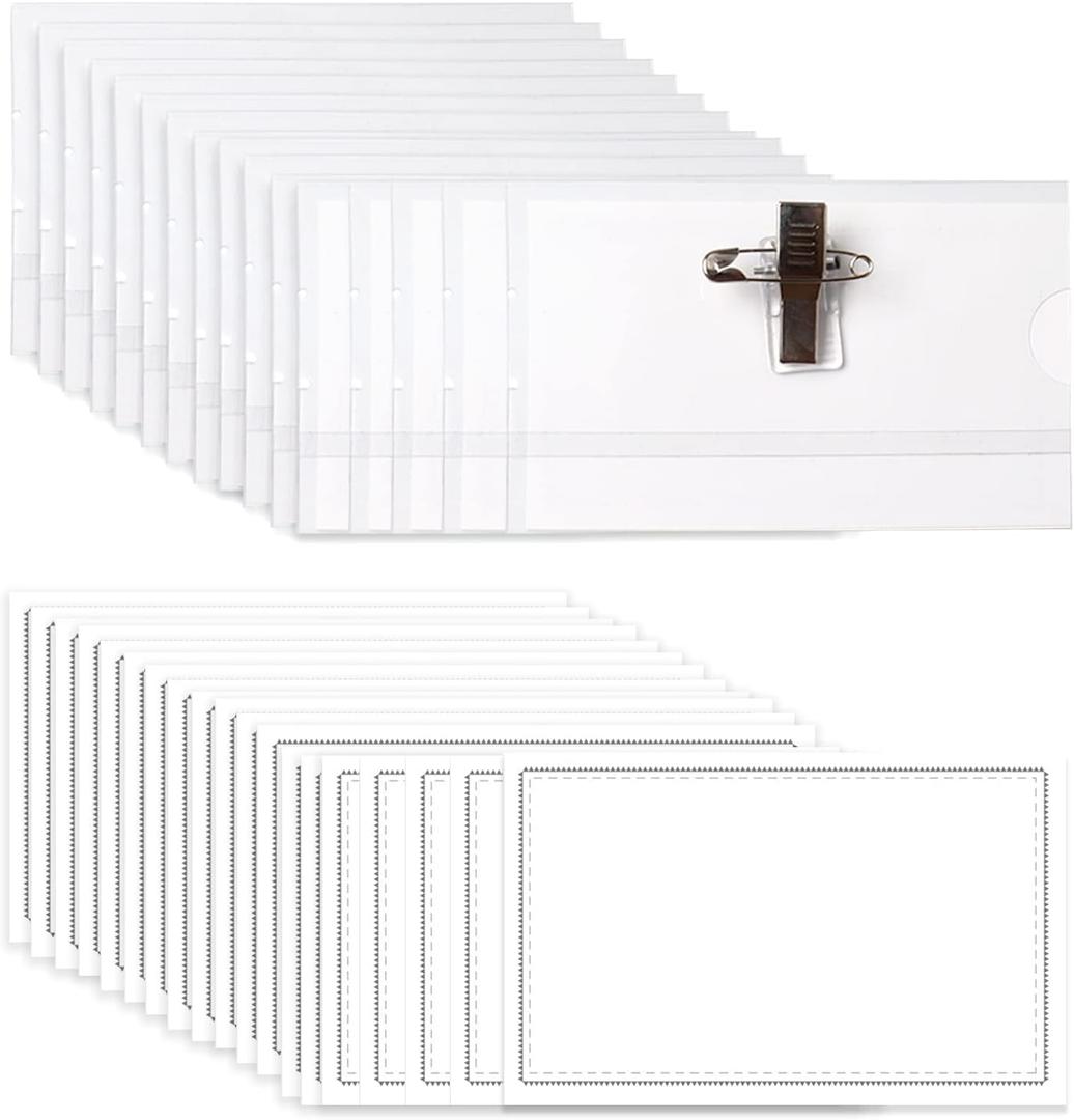 Anjmd 60 Pack Pin Style Combi Clip Horizontal Name Badge Holders ID Card Holders with Inserts Fit Card (3.52.12 inch)