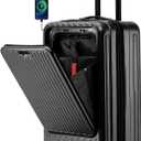 Mini 20inch Carry On Luggage 22x14x9 Airline Approved, ABS+PC Hard Shell Suitcases with Front Pocket, Carry On Suitcases with Cup Holder, USB Port, TSA Lock, Capacity 33L, Black