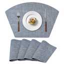 Round Table Placemats Set of 4, Faux Leather Wedge Shape Place Mats Heat Resistant Wipeable Washable Table Mats for Dining Outdoor Indoor, Blue