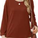 Besshopie Womens Long Sleeve Shirts Crewneck Casual Tunic Tops Fall Fashion Outfits (Brown, M)