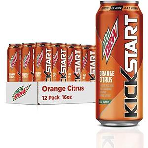 Mountain Dew Kickstart, Orange Citrus, 92mg Caffeine, Vitamins B & C, 80 Calories, 5% Juice, 16 Fl Oz (Pack of 21)