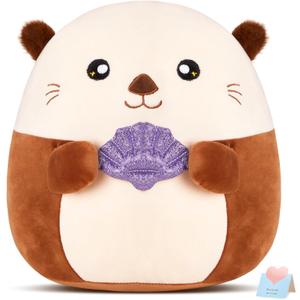 Glow Guards 12 Sea Otter Plush Pillow with Fuzzy Ears,Cute Otter Stuffed Animal,Soft Plushies Pillow Kawaii Otter Plush Toys with Glitter Purple Seashell,Otter Toys Gift for Girls Boys Birthday