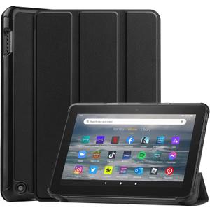 Tablet Cover for Amazon Kindle Fire 7 12th Generation (2022 Release), Ultra Slim Folio Stand Lightweight Leather Case for All-New Kindle Fire HD7 12th Gen 7" (KST-Black)