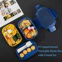 Large Capacity Bento Box Adult Lunch Box,3 Layers Stackable Bento Lunch Containers for Adults/Kids, Built-in Utensil Set, Bento Lunch Box for Dining Out, Work, School, Blue