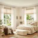 jinchan Natural White Pinch Pleated Curtains 84 Inches Long for Living Room Linen Semi Sheer Bedroom Curtains Light Filtering Rustic Farmhouse Window Drapes Privacy Pleated Drapes for Dining Office, 40"W x 84"L
