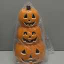 Lanpn 3 Stacked Halloween Pumpkin Lanterns Light Decor, 7 Color Cycle LED Light Jack O Lantern Classic Plastic Vintage Pumpkin for Indoor Outdoor Festival Party Decoration (Black, 16.9"x9")