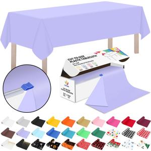 CXPSINC 54 Inch X 100 Feet Plastic Table Cover Roll Disposable Tablecloth with Slide Cutter for All Type/Shape Tables | Picnic, Party, Banquet, Birthdays, Weddings (Purple, 100 Feet) (1200" x 54" (Rectangular))