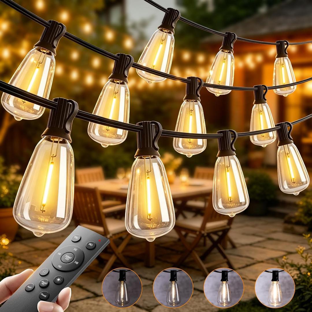 addlon 200FT Outdoor String Lights for Outside with Remote Waterproof Patio Lights with Plastic ST38 LED Edison Bulbs Outdoor Lighting Extra Long for Backyard Bistro Porch Garden Pergola Party Decor