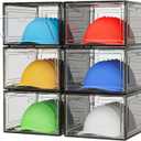 YKLSLH Hat Organizer Box, 6 Boxes for 40 Pack Hats, Upgrade Harder Solid Plastic Hat Organizer for Baseball Caps, Clear Hat Storage with Magnetic Door, Hat Rack Holder Case, Black