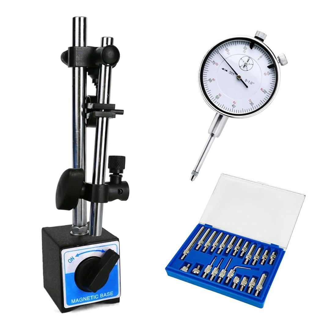 Dial Indicator with Magnetic Base Holder Differential Backlash Gauge 0-1", Fine Adjustable Long Arm Tester Gage Gauge 0.001" Precision, Indicator Points 22pcs (SAE)