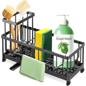 Kitchen Sink Sponge Holder Sponge Holder Kitchen Sink Organizer with Self-Drain Tray | Holds Sponge, Dish Brush, and Soap Bottle Durable Stainless Steel Sink Caddy
