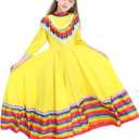Mexican Traditional Dress for Girls National Dance Costumes Girl Princess Dress Cinco De Mayo Fiesta Carnival Costume, L
