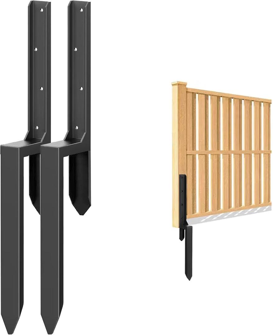 4 Pcs 35" Tall Fence Post Anchor Kit, Heavy Duty Steel Fence Post Repair Stakes, Fence Post Anchor Ground Spike for Repairing Tilted Broken Wooden Fence Post, Black